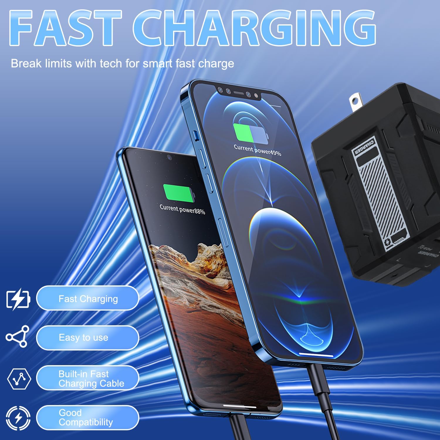 2 in 1 Compatible with 120w Fast Charger, 2025 New Retractable Wall Fast Charger Module, Portable c harger with All in 1 Foldable Plug,for Phone, Tablet, Laptops(Green) - Image 2
