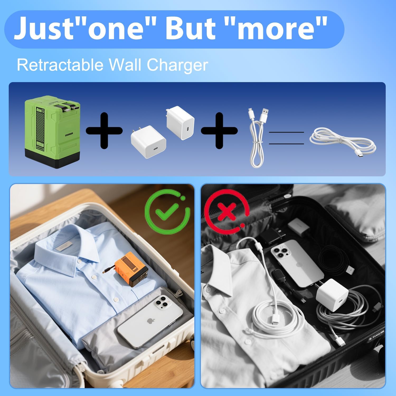 2 in 1 Compatible with 120w Fast Charger, 2025 New Retractable Wall Fast Charger Module, Portable c harger with All in 1 Foldable Plug,for Phone, Tablet, Laptops(Green) - Image 3
