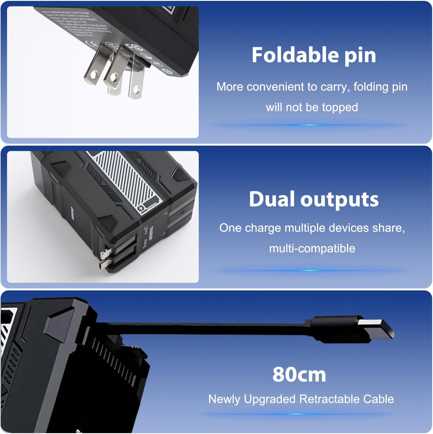 2 in 1 Compatible with 120w Fast Charger, 2025 New Retractable Wall Fast Charger Module, Portable c harger with All in 1 Foldable Plug,for Phone, Tablet, Laptops(Green) - Image 6